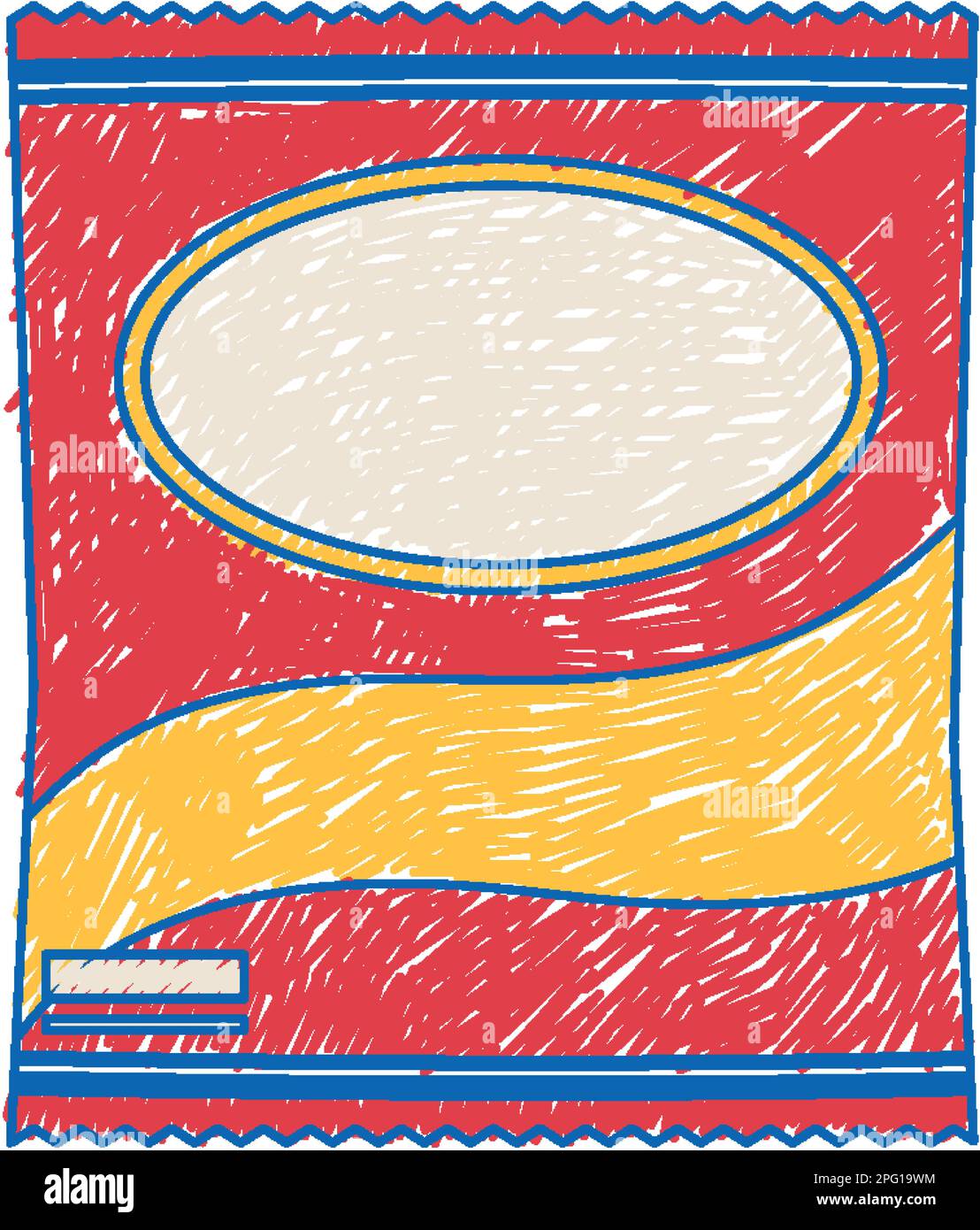 Snack chips bag pencil colour child scribble style illustration Stock