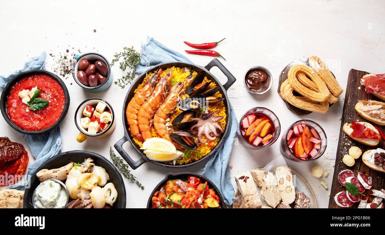 Typical spanish tapas concept. Concept include jamon, chorizo sausage