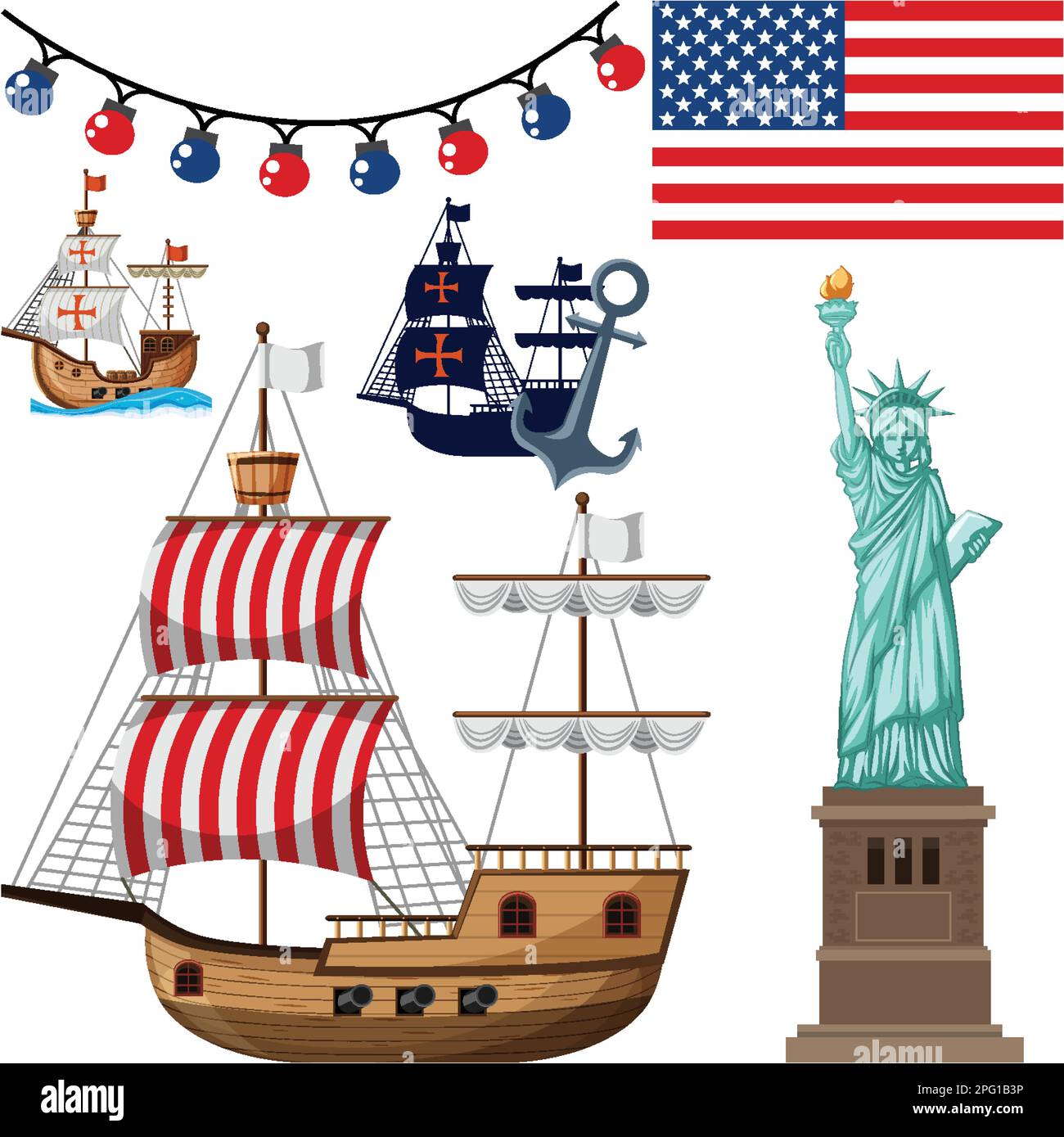 Set of American flags and element illustration Stock Vector Image & Art ...