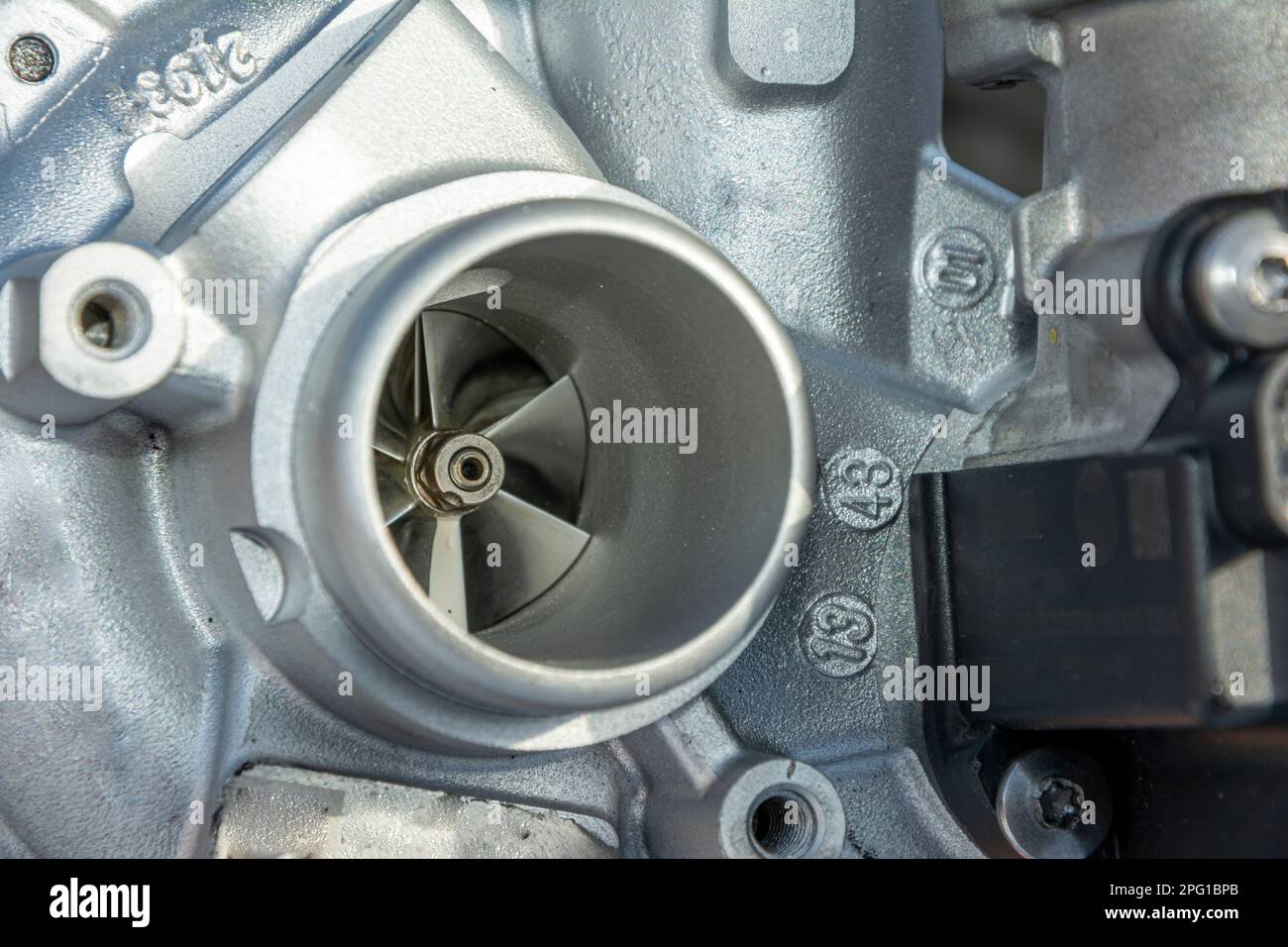 new turbocharged car engine. A turbine for an automobile engine Stock Photo