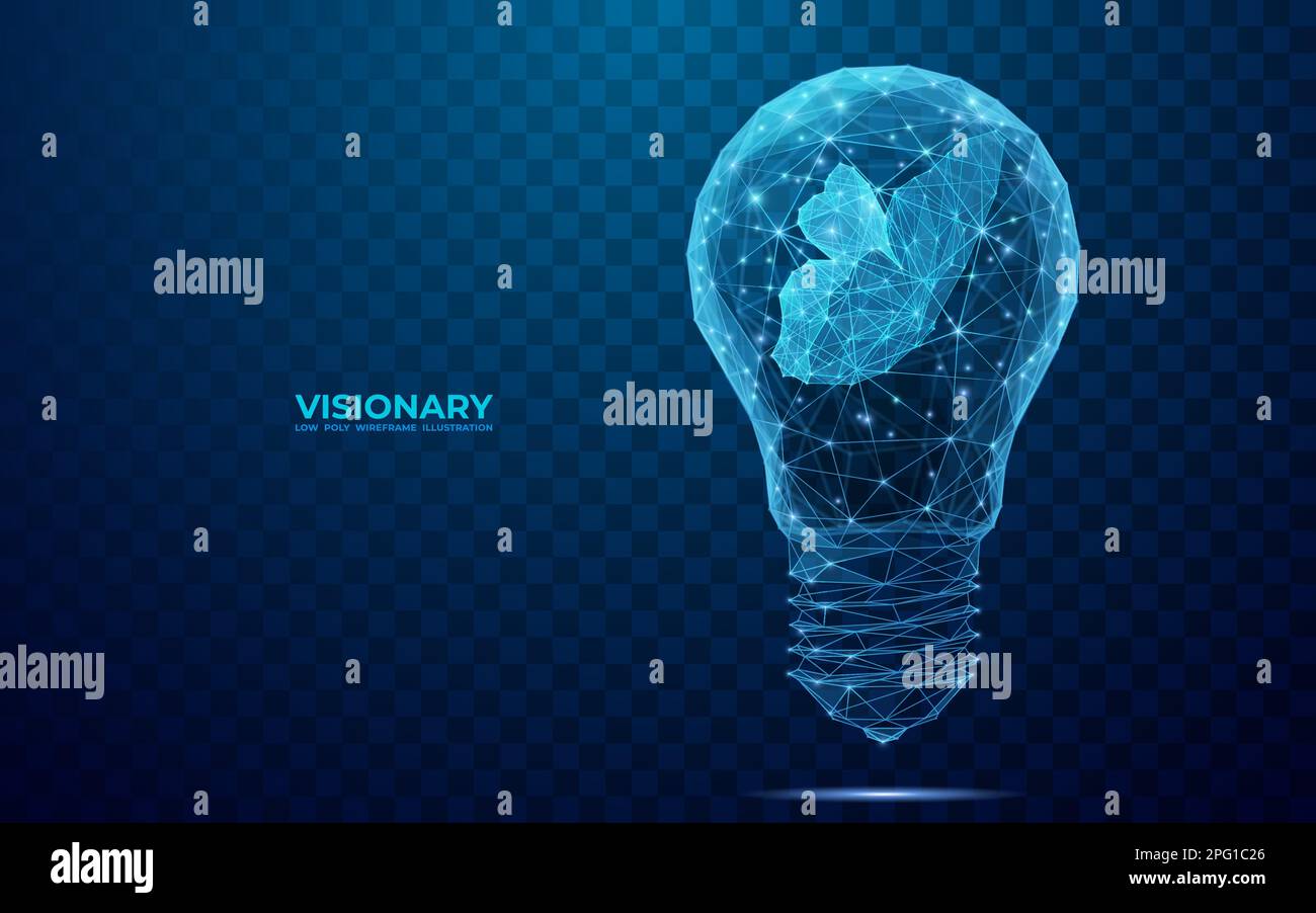 Abstract butterfly fluttering inside a light bulb. Visionary concept ...