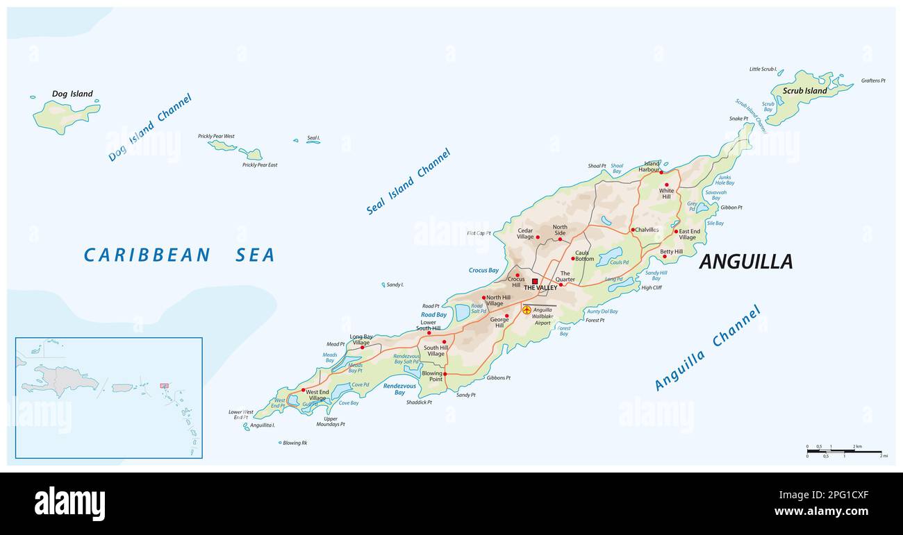 Street map of the Caribbean island of Anguilla, United Kingdom Stock Photo