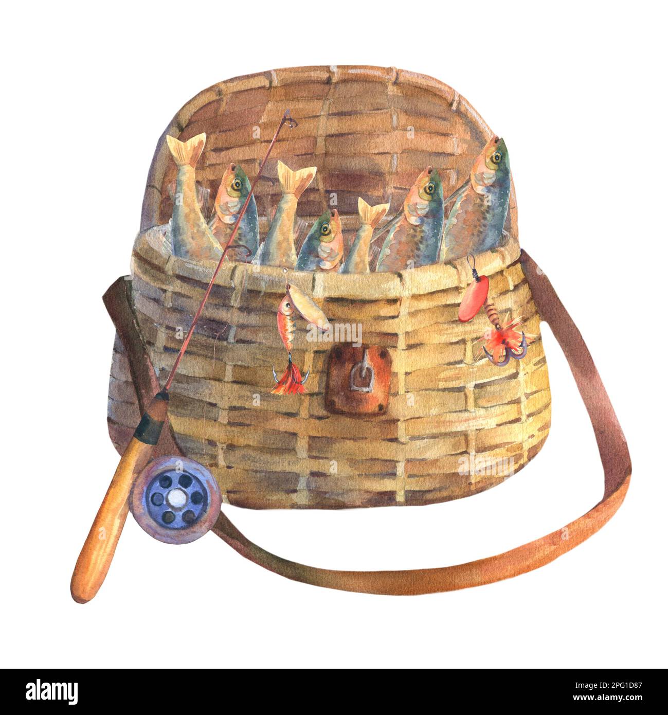 Vintage fishing basket Cut Out Stock Images & Pictures - Alamy