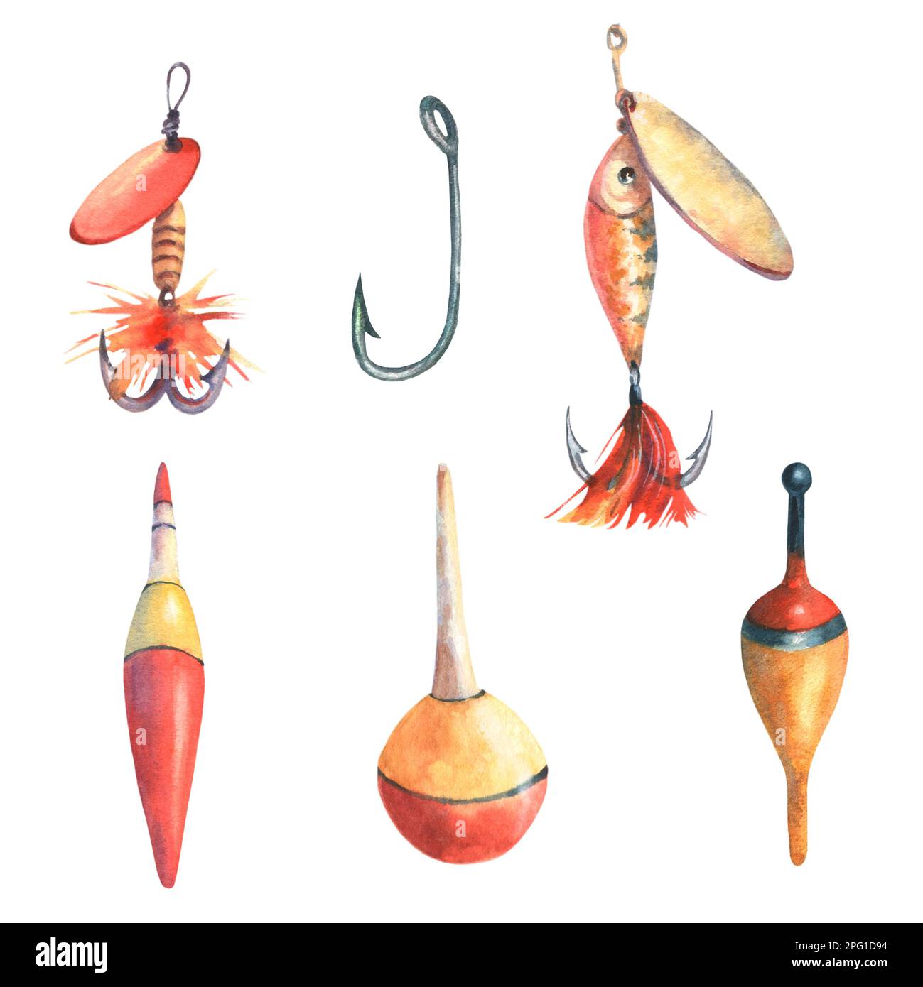 Set of fishing bobber float. Hand drawn watercolor painting isolated on  white background, cut out clip art element for design, postcards, stickers,  sc Stock Photo - Alamy
