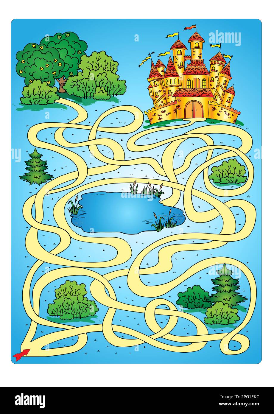 Maze game for children, find the right way to the castle Stock Vector