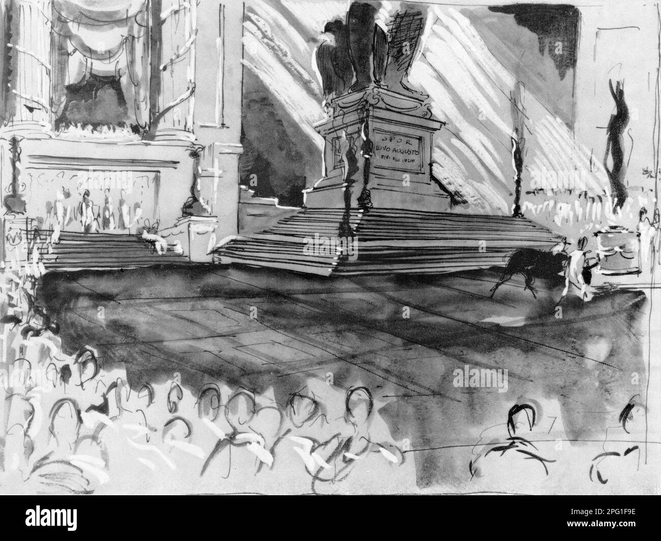 Concept Art / Set Design by Art Director VINCENT KORDA for the uncompleted film CHARLES LAUGHTON and MERLE OBERON in I, CLAUDIUS 1937 director JOSEF von STERNBERG book Robert Graves producer Alexander Korda London Film Productions Stock Photo