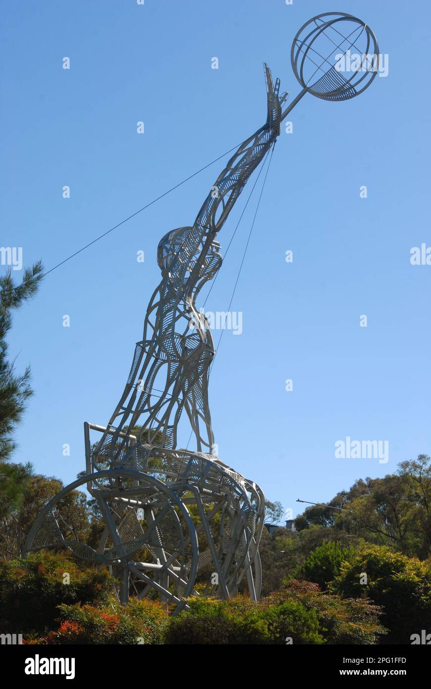 Netball player in wheelchair sculpture, The Australian Institute of Sport (AIS), Canberra, ACT, Australia. Stock Photo