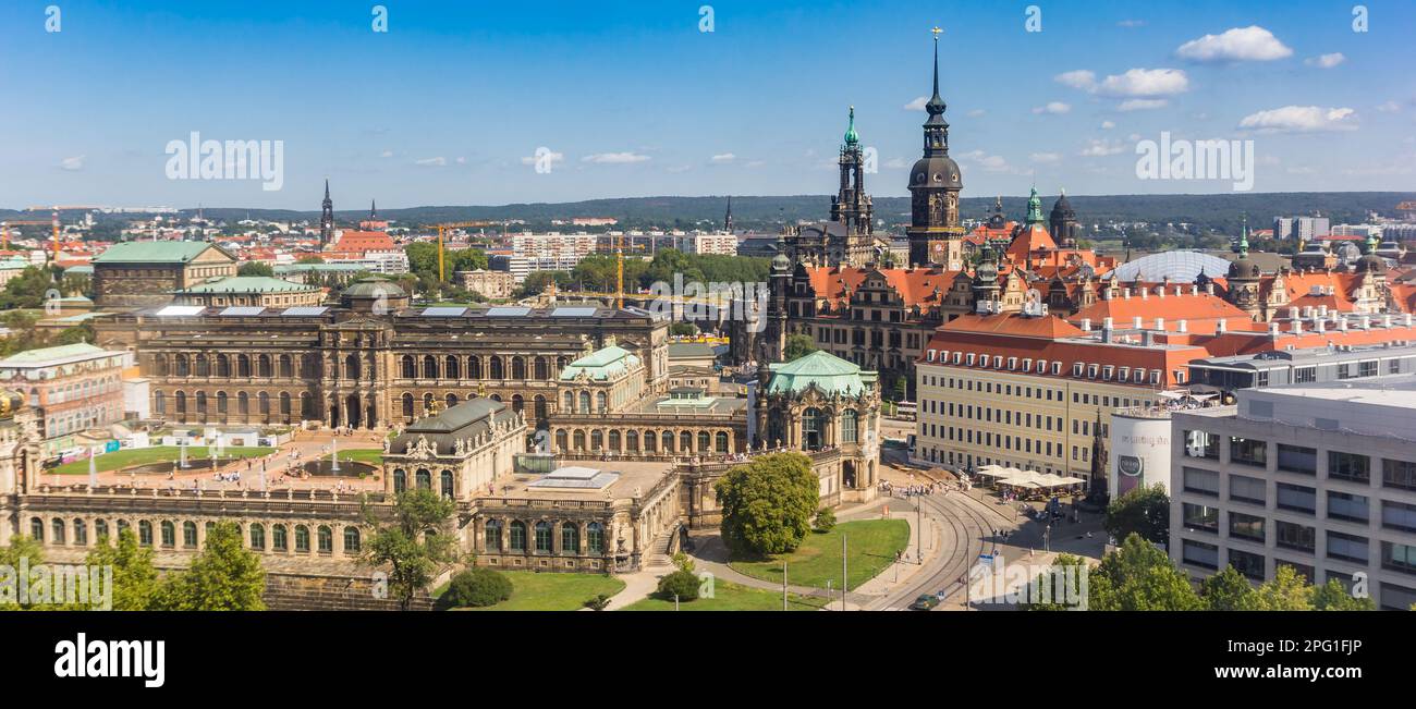 Panoramic cityscape of historic city Dresden with church towers and ...