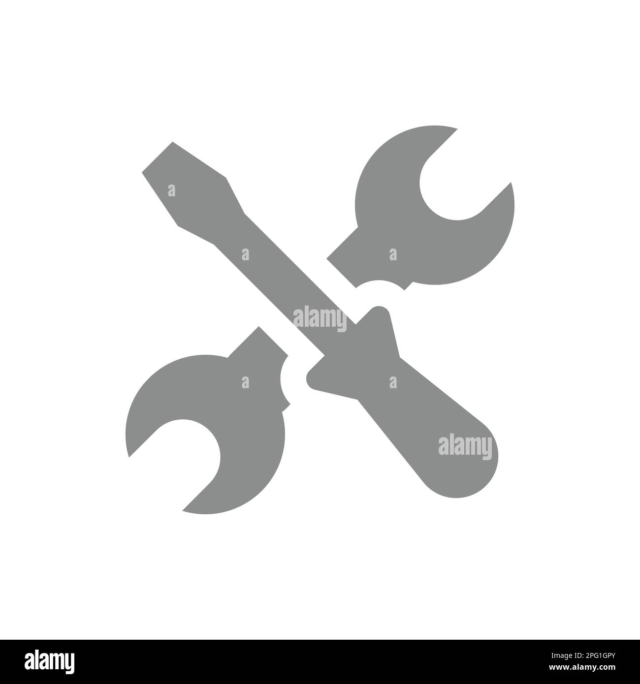 Wrench and screwdriver crossed filled vector icon. Spanner, setup and