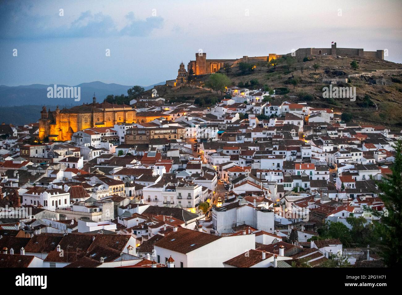 Aerial view of Aracena village. Panoramic View over village in the ...