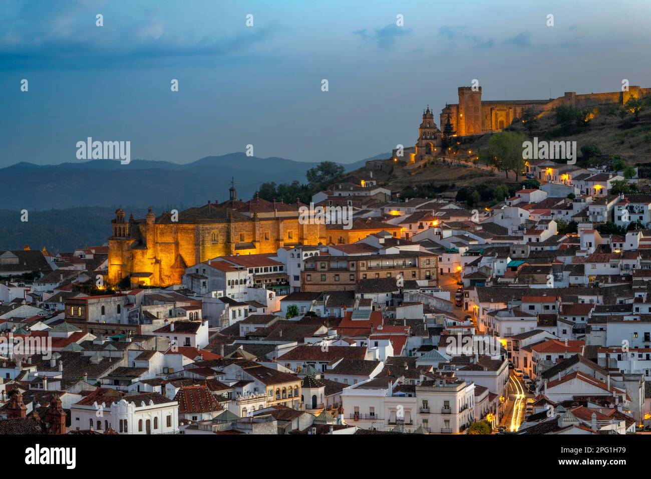 Aerial view of Aracena village. Panoramic View over village in the ...