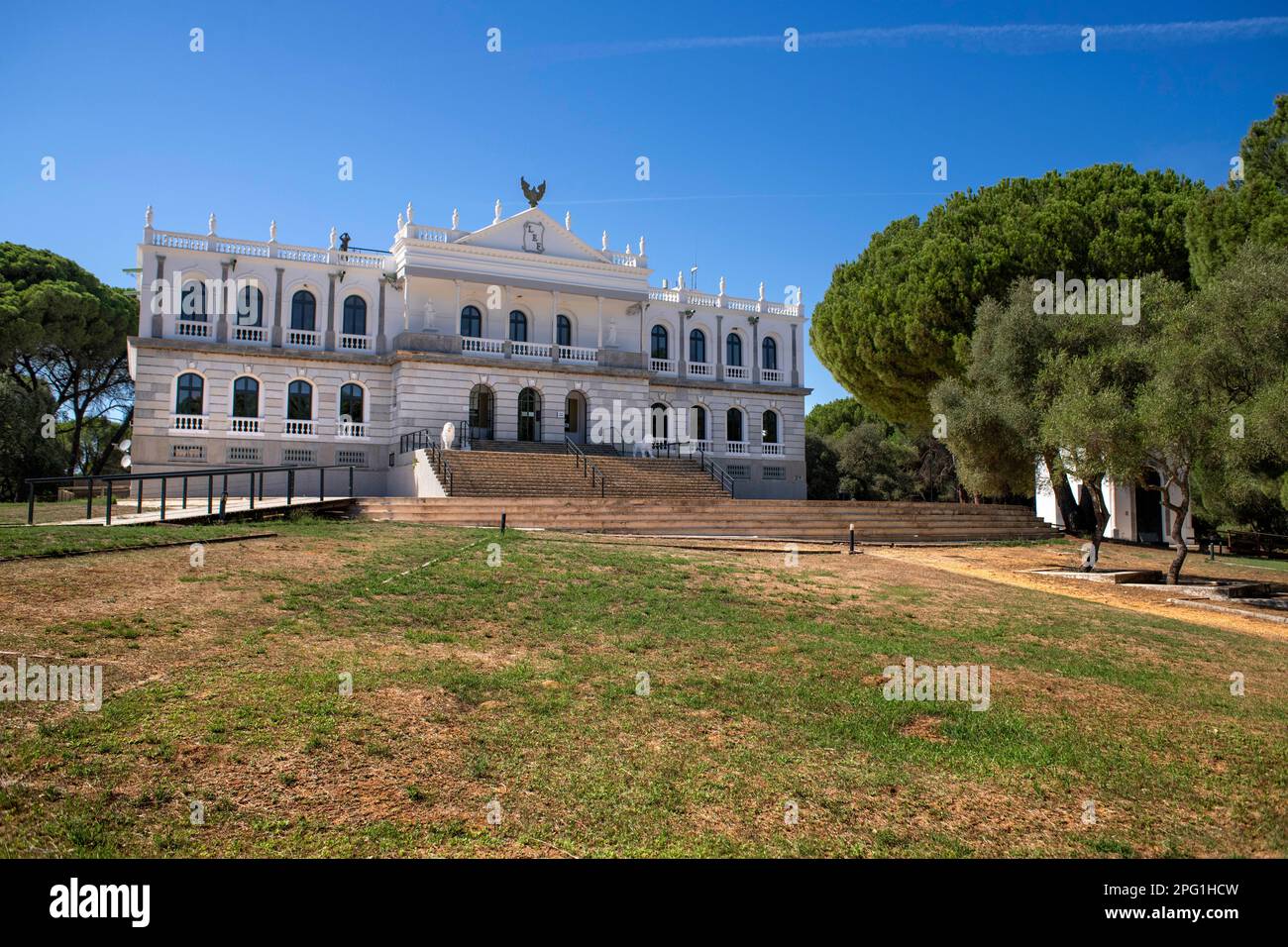 Palace of Acebron and lagoon in Doñana National Park, El Rocío, Huelva, Andalusia, Spain.  In the surroundings of the Doñana National Park, in the mid Stock Photo