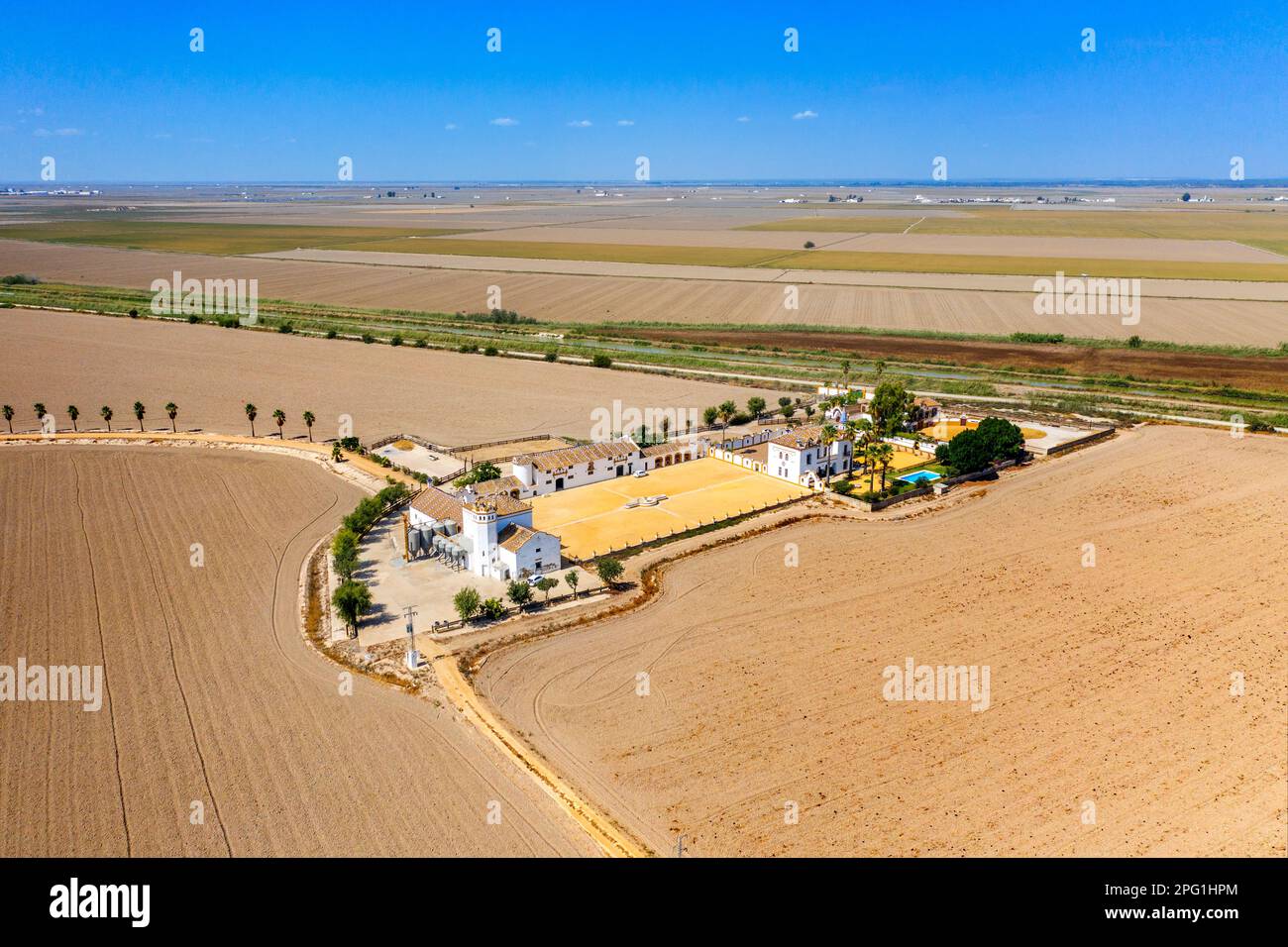 Aerial views of the Isla Mínima ranch, cortijo. Isla Mayor, Seville ...