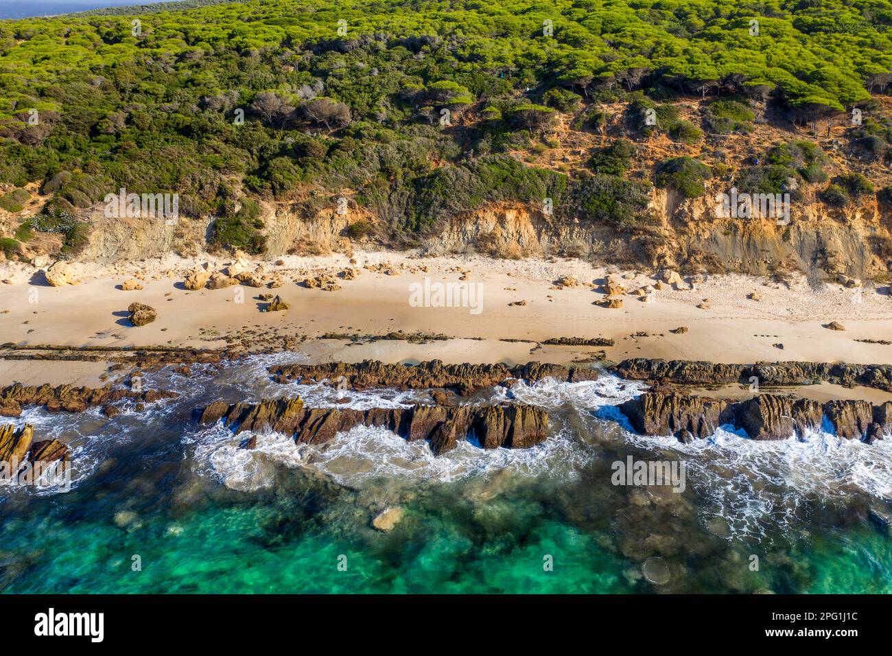 Aerial view of piscinas naturales de Bolonia natural pools, Bolonia, Costa  de la Luz, Cadiz Province, Andalusia, southern Spain. Bolonia beach. Playa  Stock Photo - Alamy