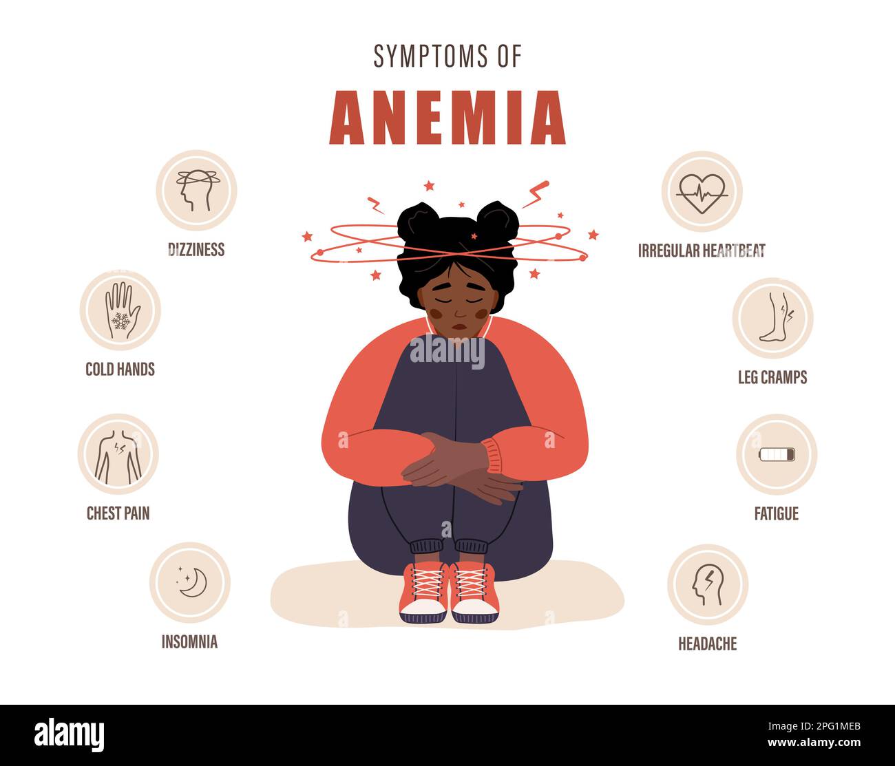 Symptoms of anemia. Unhappy african girl suffers from vertigo. Headache