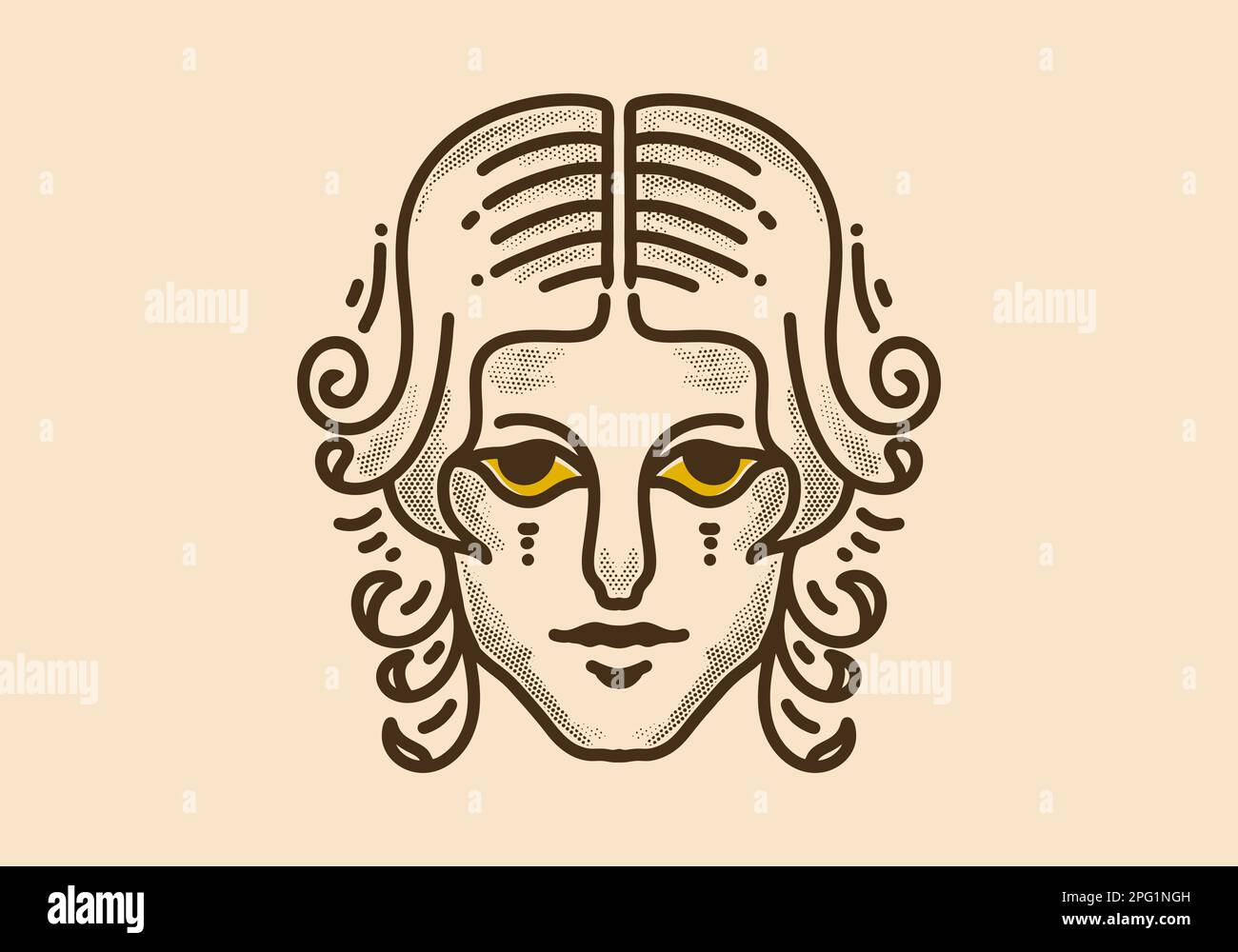 Vintage art illustration design of man head with curly hair Stock Vector