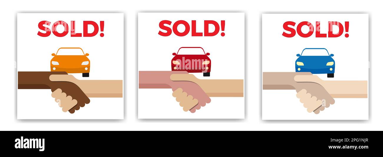 Sold car. Sold label of new or used motor vehicle. Sale with a