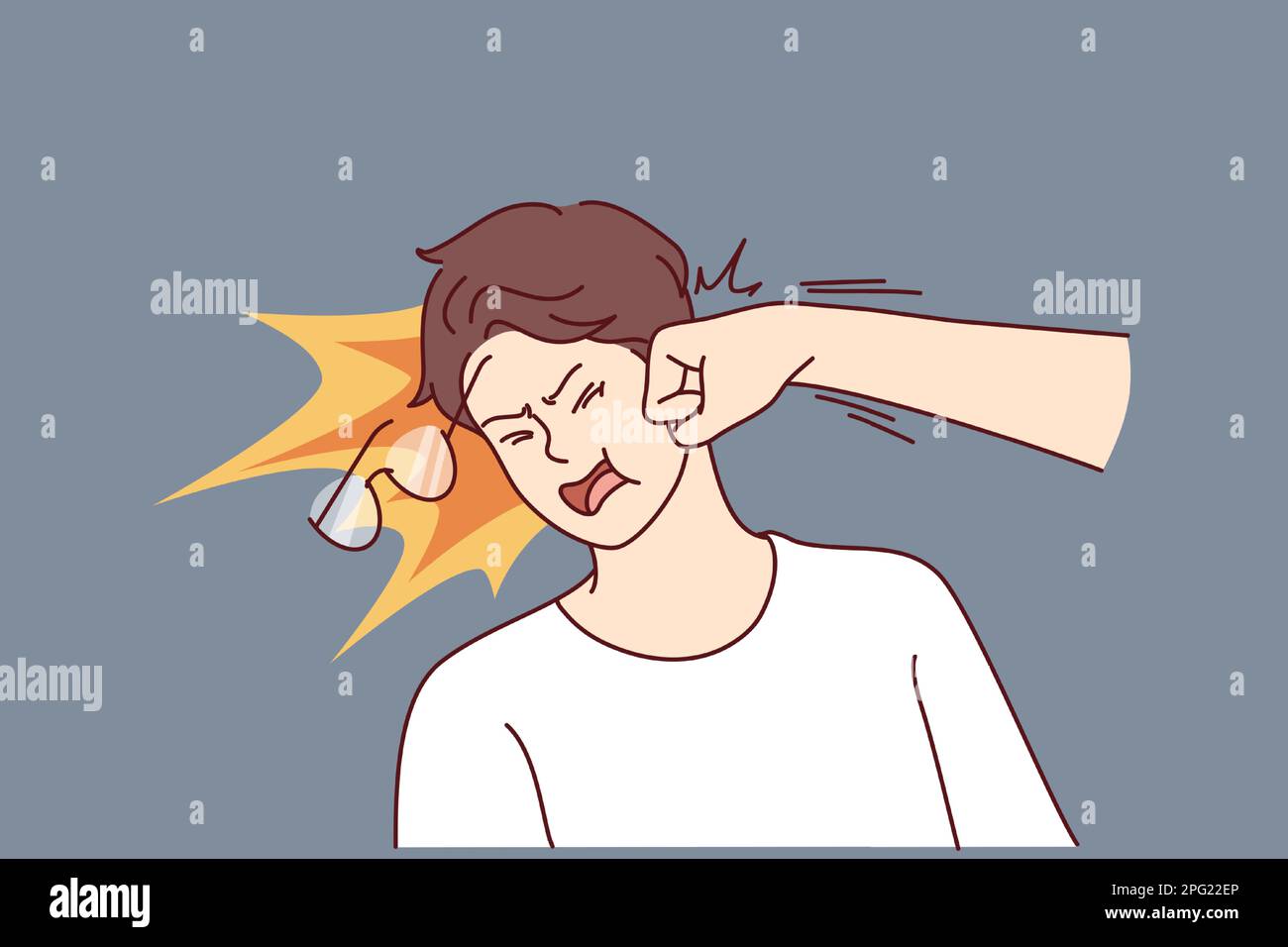 Unfortunate man gets punched in face and feels pain and resentment due