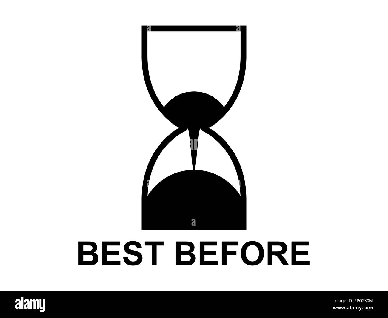 Best before, hourglass pictogram isolated on white background. The term