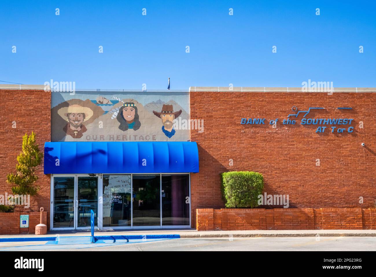 A bank of the southwest at Truth or Consequences, New Mexico Stock