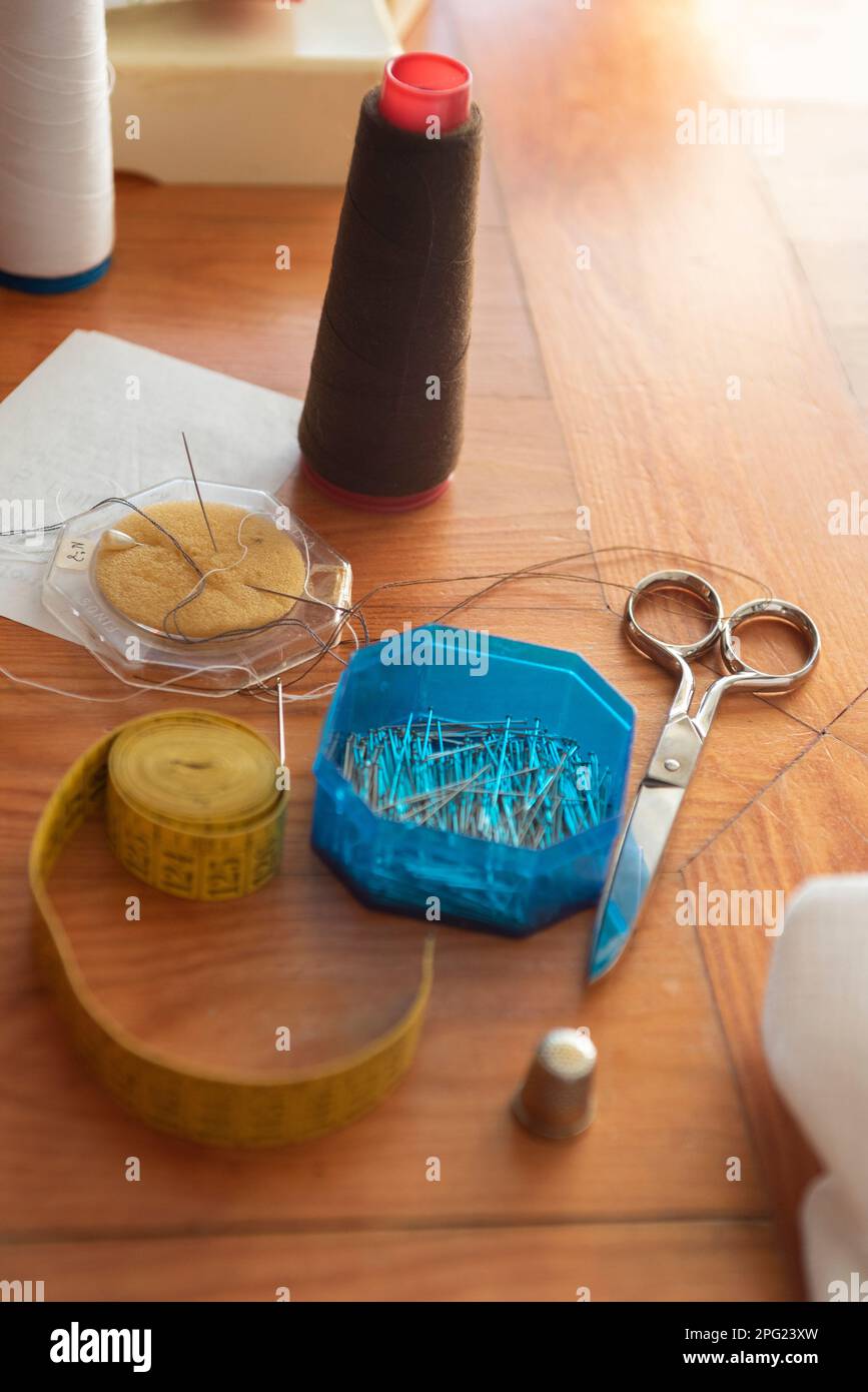 garment sewn by hand using sewing tools Stock Photo Alamy