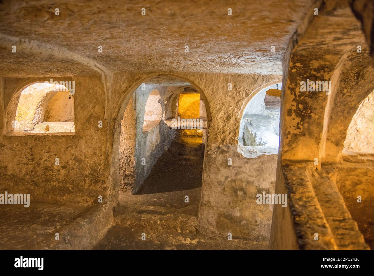 the catacombs of st calthadus in rabat malta Stock Photo