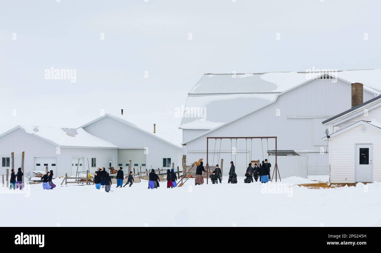 Amish children playing outside in Wisconsin. Stock Photo