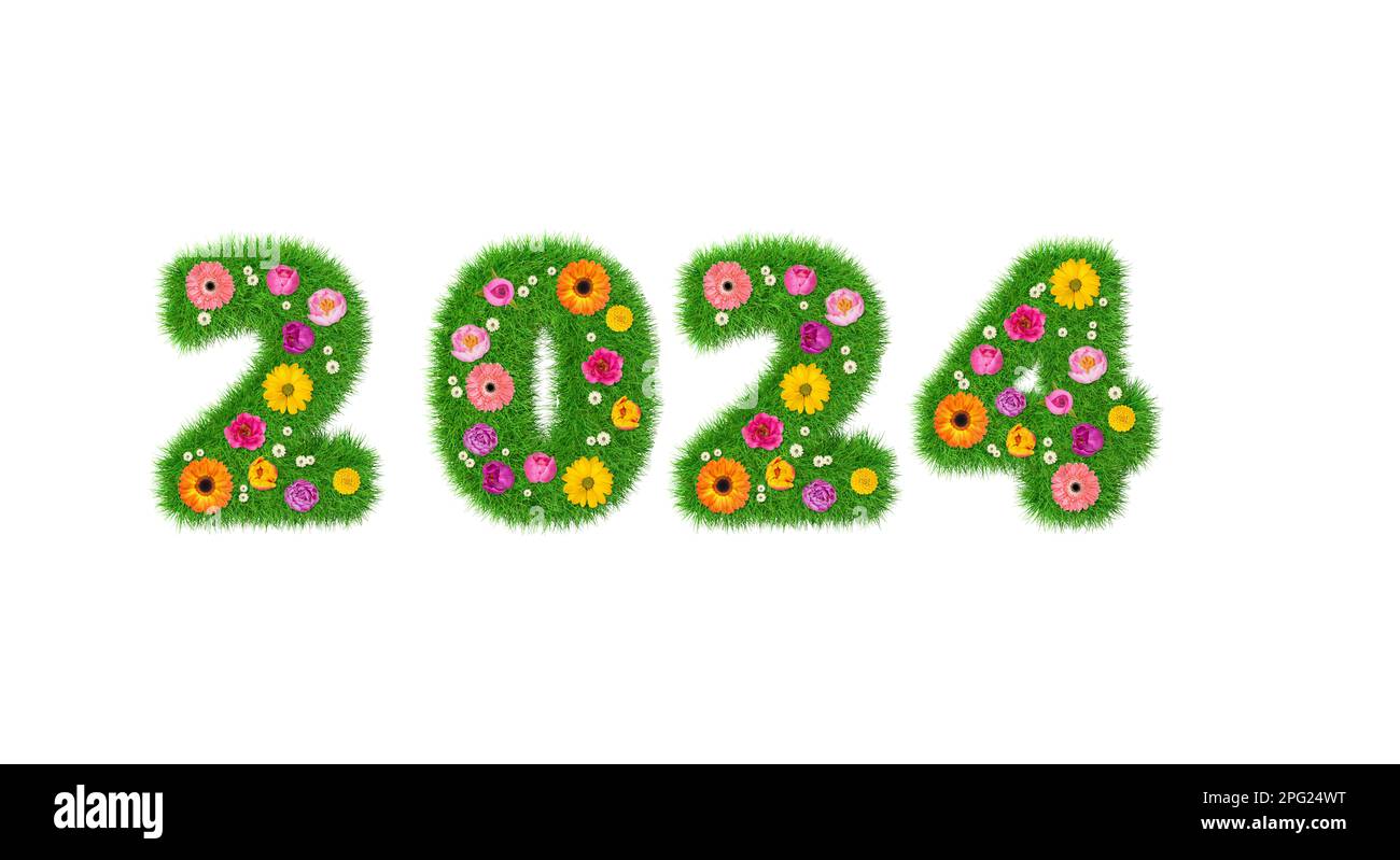 3D rendering green year 2025 made out of grass flowers Stock Photo Alamy