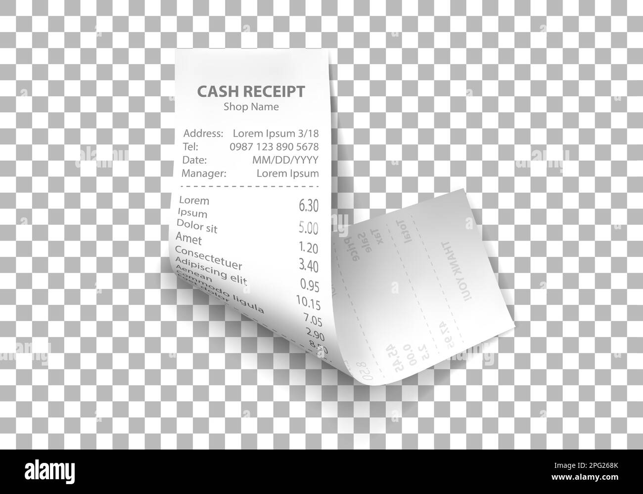 Shop receipt realistic isolated vector illustration. Direct and curled