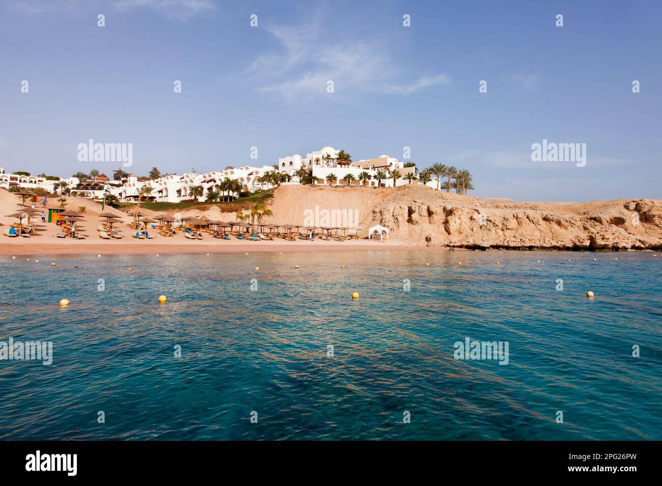 Egypt, Sharm El-Sheik, view of beach and hotels. Stock Photo