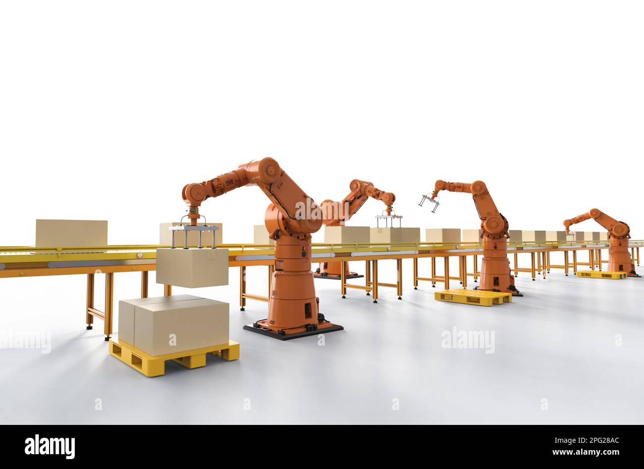 Automation factory or cargo concept with 3d rendering robot arms and ...