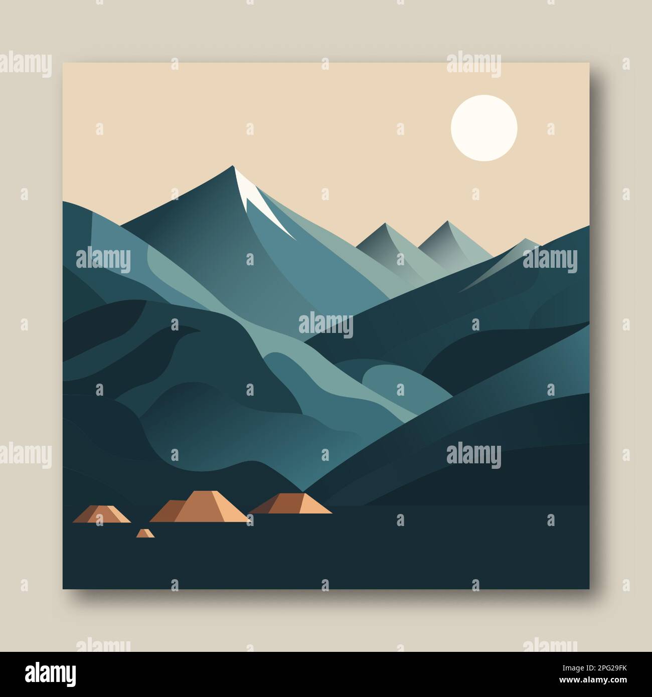 Minimalist mountain landscape. Creative image of mountains and forest