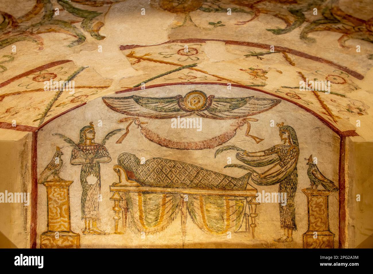 Painted Art in Tigran Tomb, Kom el Shuqafa, Alexandria, Egypt Stock Photo