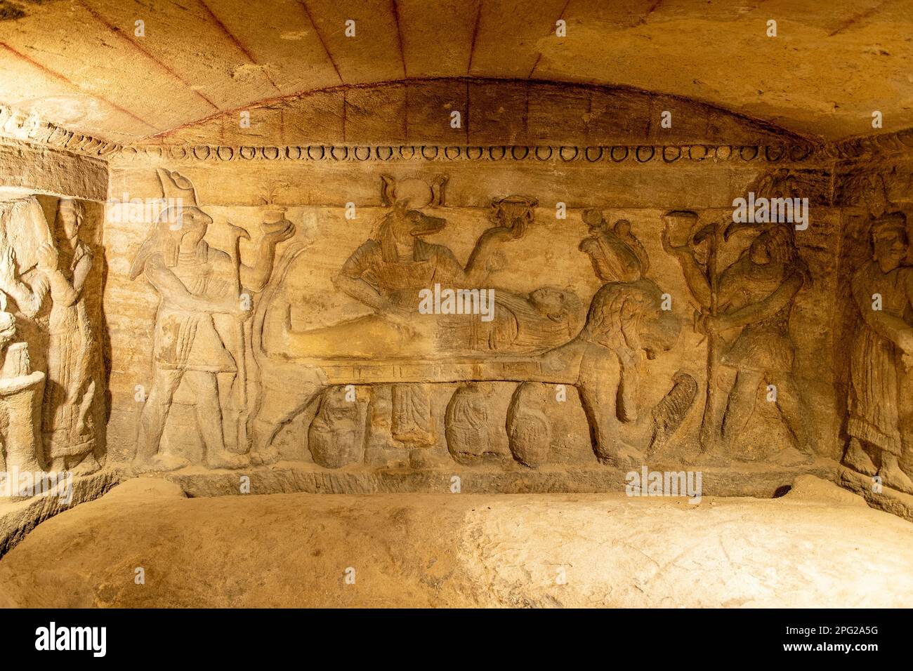 Inside Catacombs of Kom el Shuqafa, Alexandria, Egypt Stock Photo