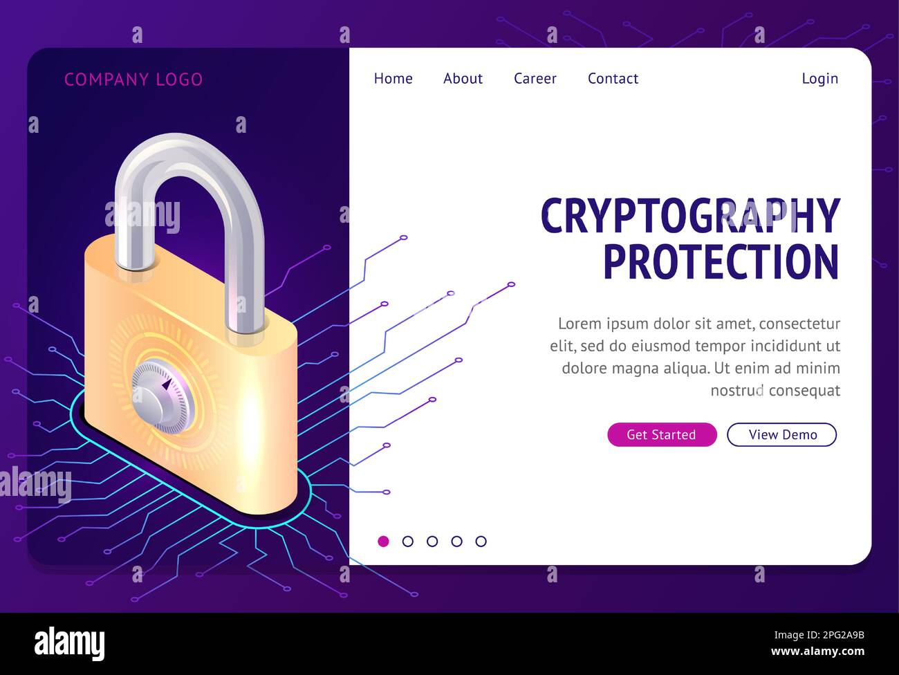 Cryptography protection, vector web banner isometric concept. Large