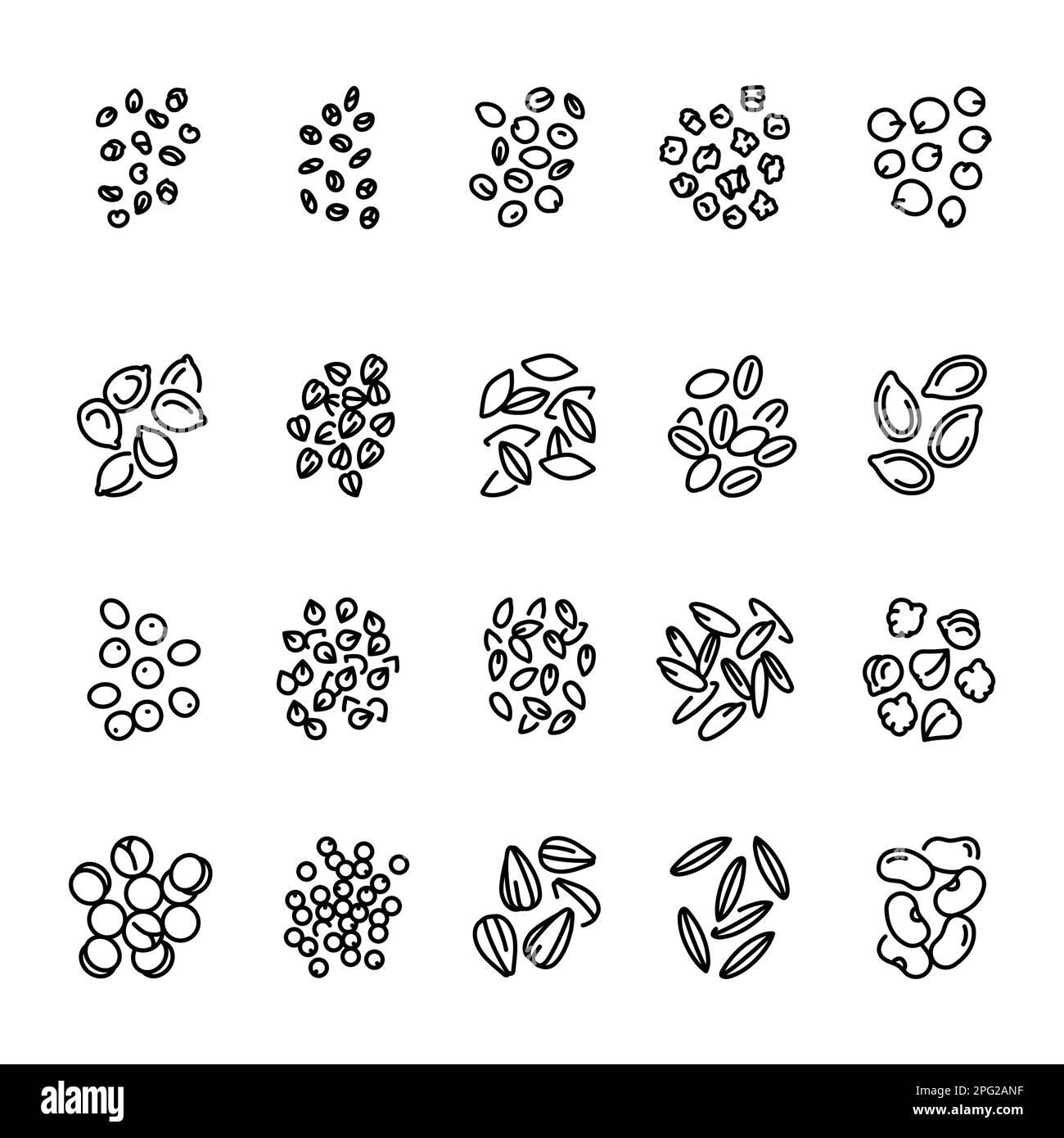 Grain and seeds black line icons set. Pictograms for web page, mobile app, promo. Stock Vector