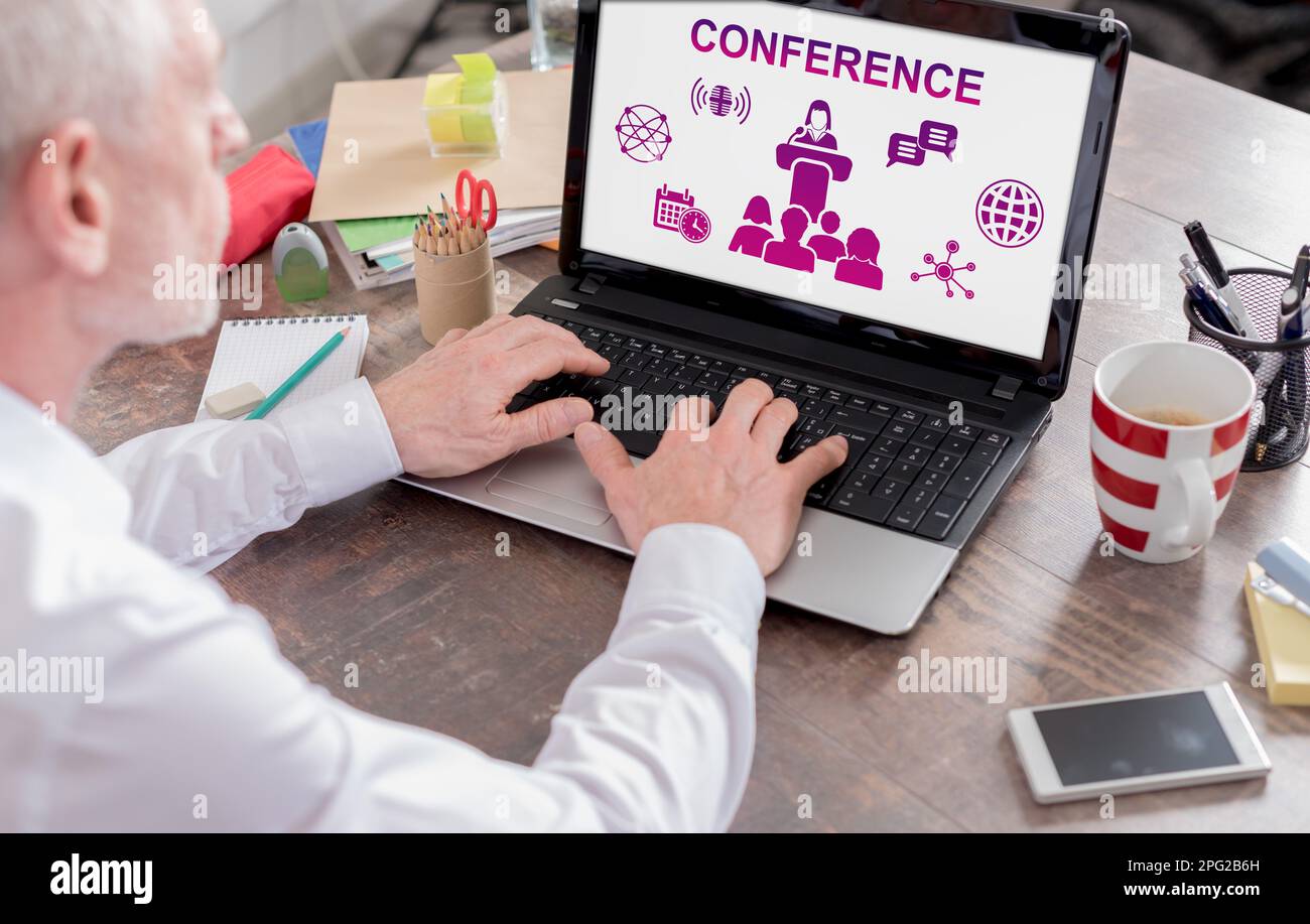 Conference concept shown on a laptop screen Stock Photo