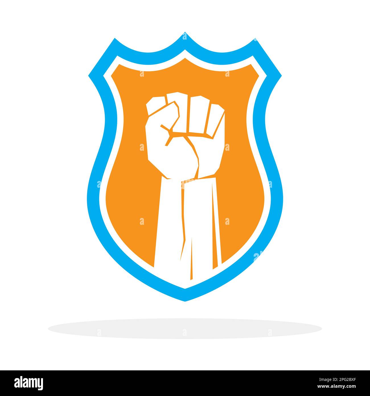Raised fist symbol. Clenched fist symbol on a shield. Security or