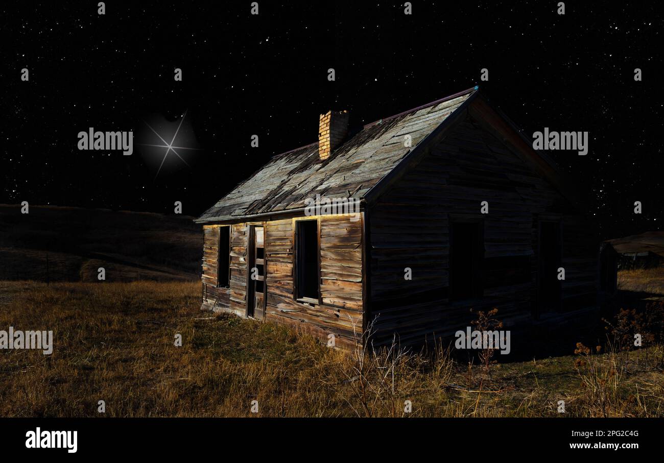 Crumbling house that has a bright star shining above Stock Photo Alamy