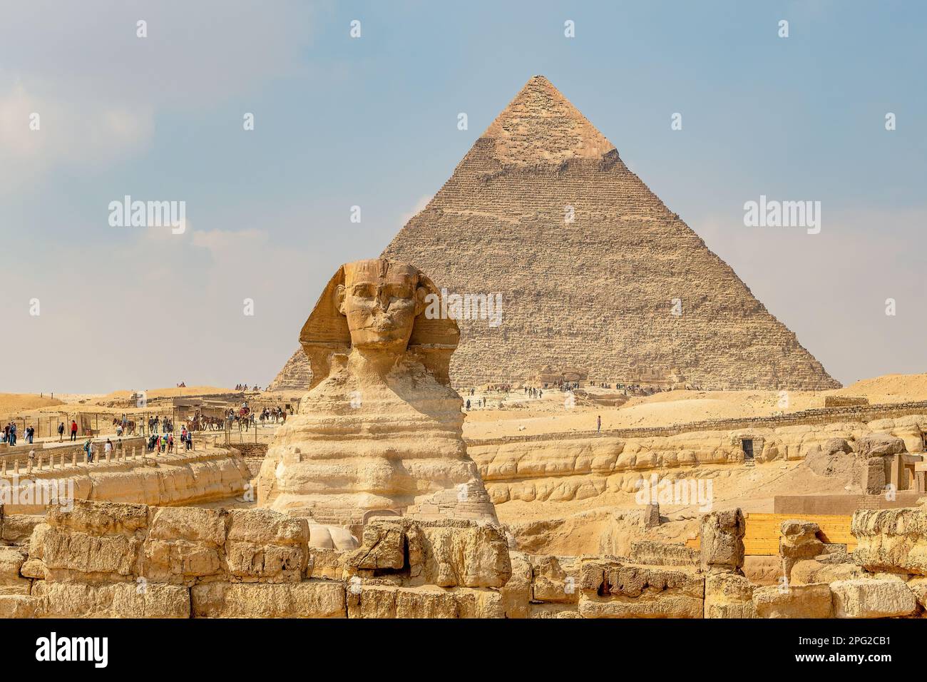 The Great Sphinx and Pyramid of Khafre, Giza, Cairo, Egypt Stock Photo