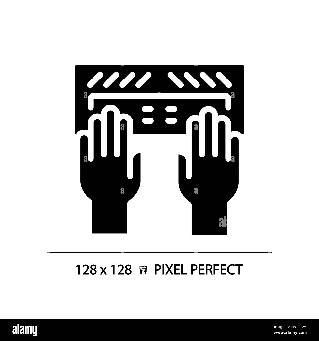 Hands with Braille keyboard pixel perfect black glyph icon Stock Vector