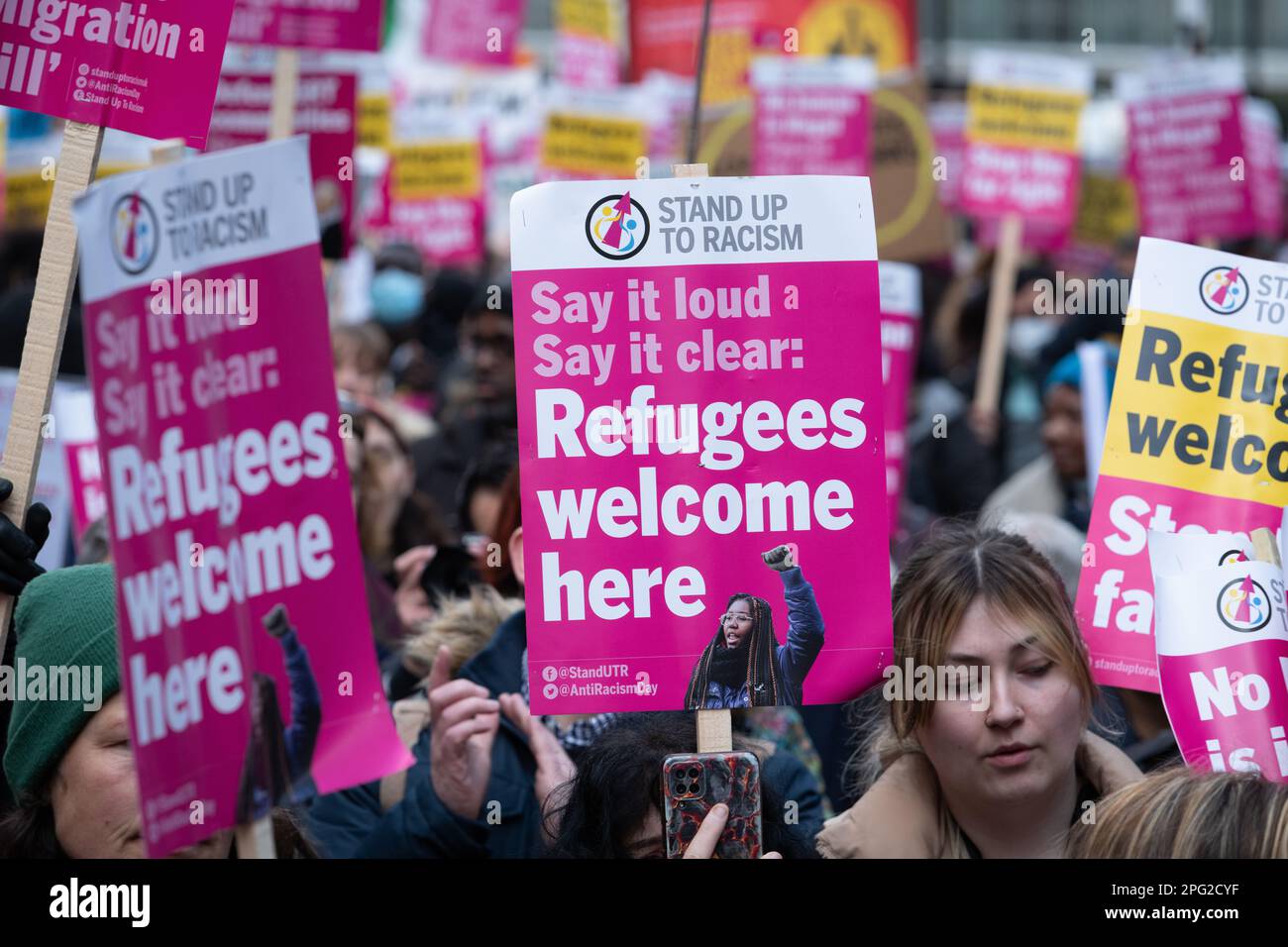 Annual march marking UN Anti-racism Day, from BBC HQ in Portland Place to a rally in Whitehall. Stock Photo