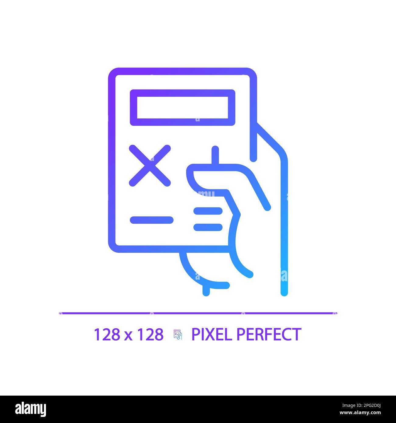 Hand with calculator pixel perfect gradient linear vector icon Stock Vector