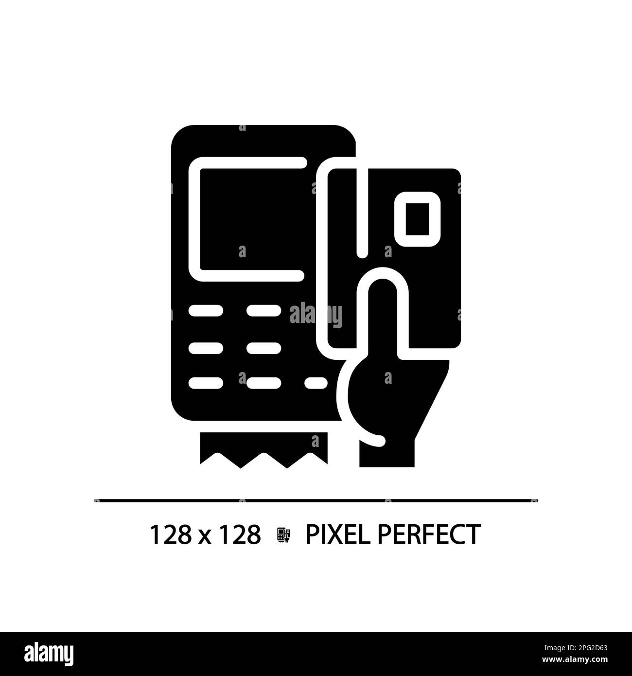 Hand with EDC device pixel perfect black glyph icon Stock Vector