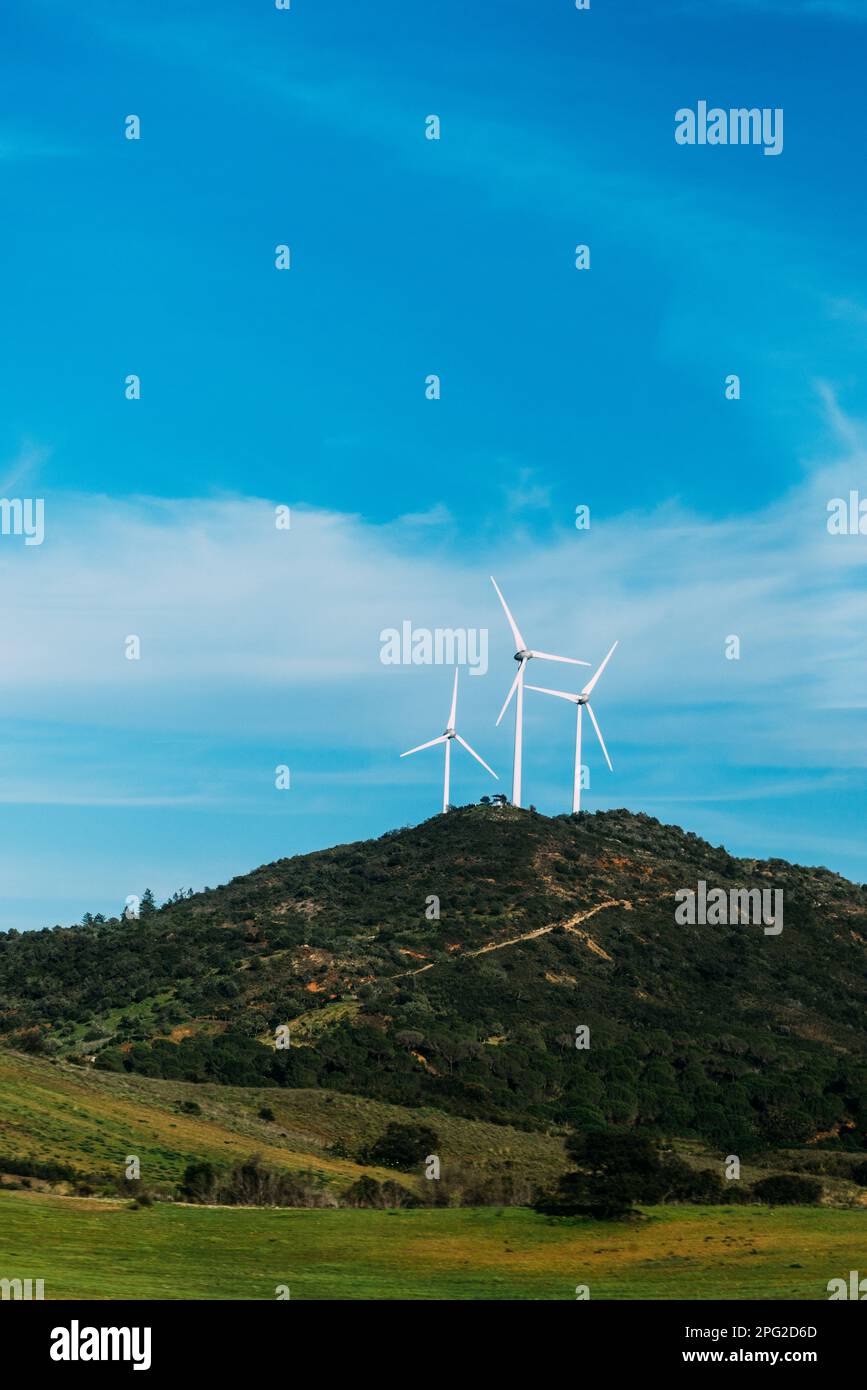Wind turbine farm in Algarve, Portugal Stock Photo