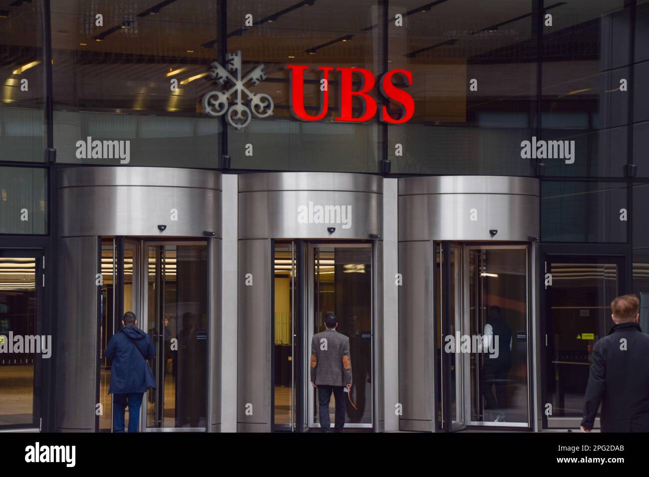 London, UK. 20th March 2023. Exterior view of UBS UK offices in the City of London, as the Swiss banking giant announces its takeover of struggling bank Credit Suisse. Credit: Vuk Valcic/Alamy Live News Stock Photo