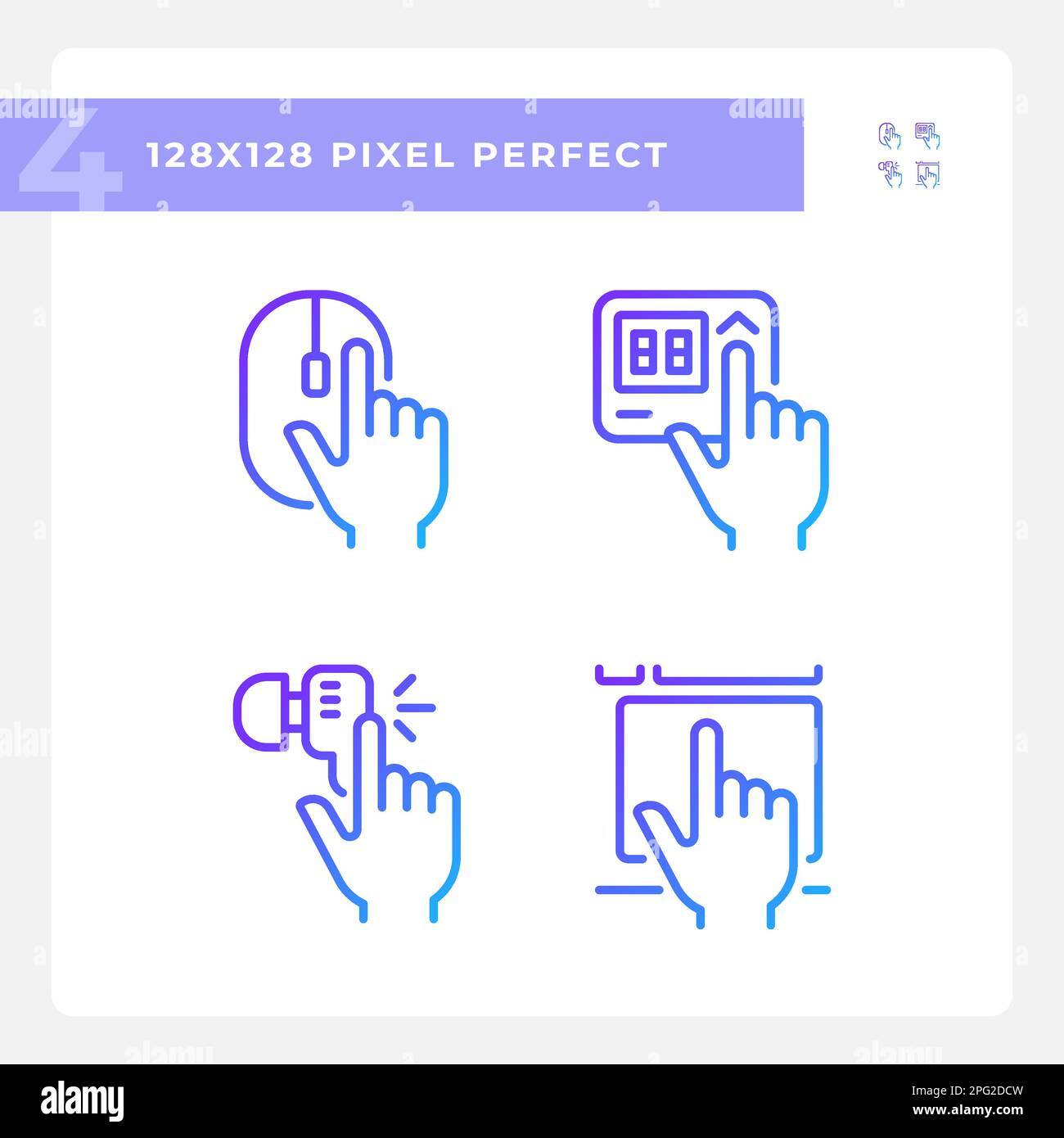 Hands pressing keys on devices pixel perfect gradient linear vector icons set Stock Vector