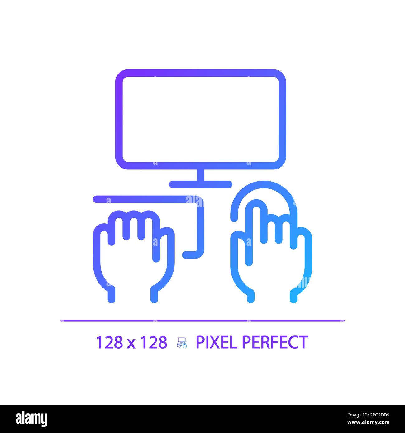 Hands with computer pixel perfect gradient linear vector icon Stock ...