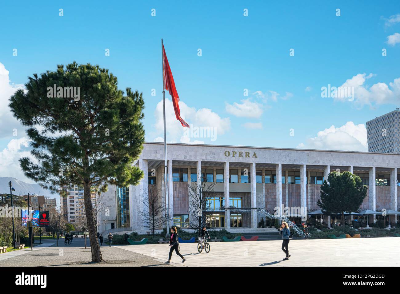 Tirana, Albania. March 2023.  exterior view of the National Theater of Opera and Ballet in Tirana on Skenderbej square in the city centre Stock Photo