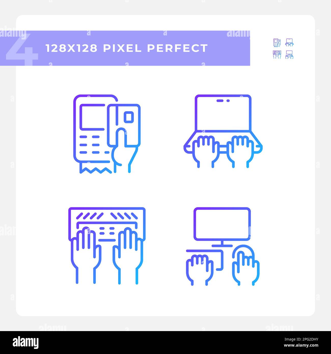 Hands using devices pixel perfect gradient linear vector icons set Stock Vector